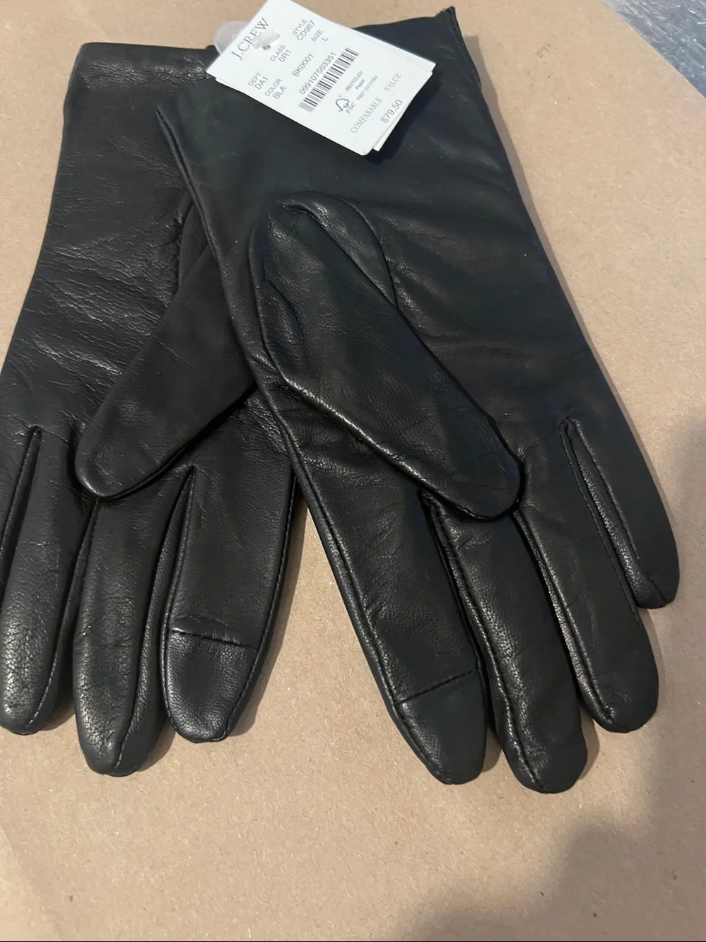 J crew black leather gloves NWT LARGE $80